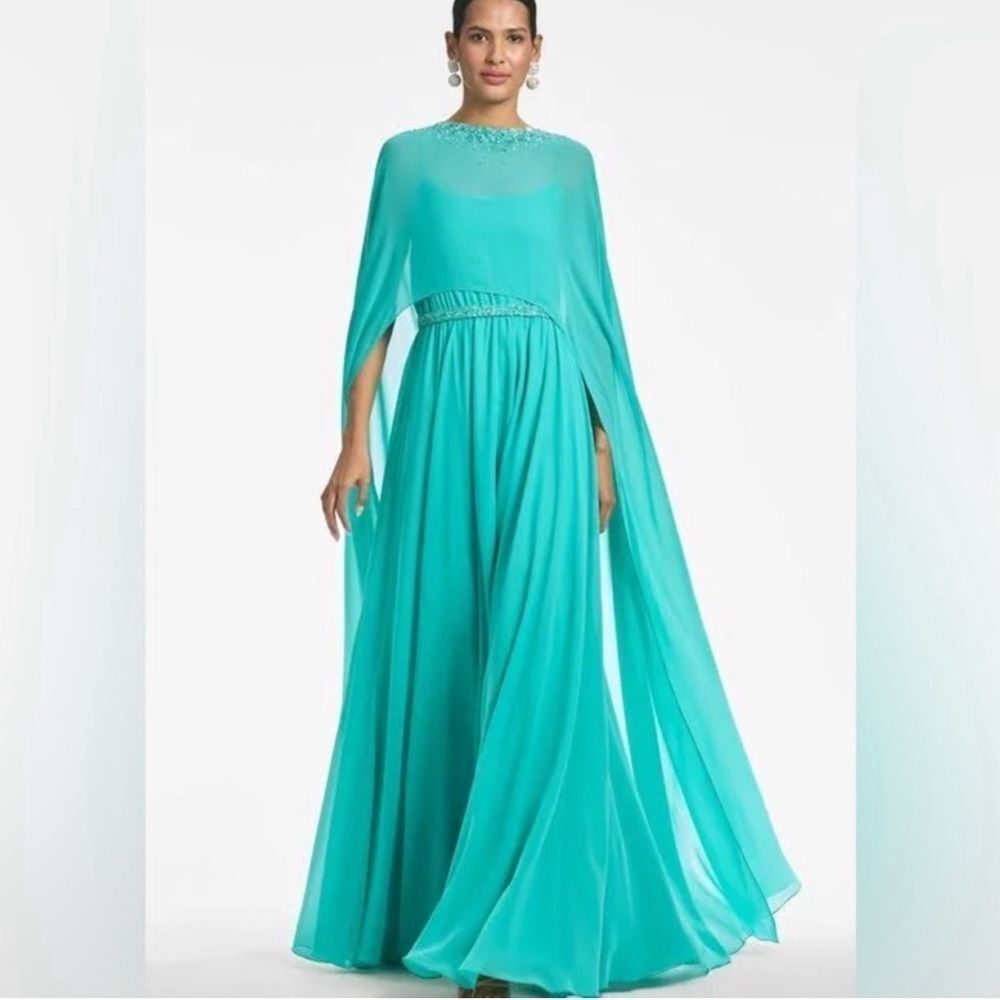 Sachin + Babi Blue 3/4 Sleeve Crew Neck Maxi Gown